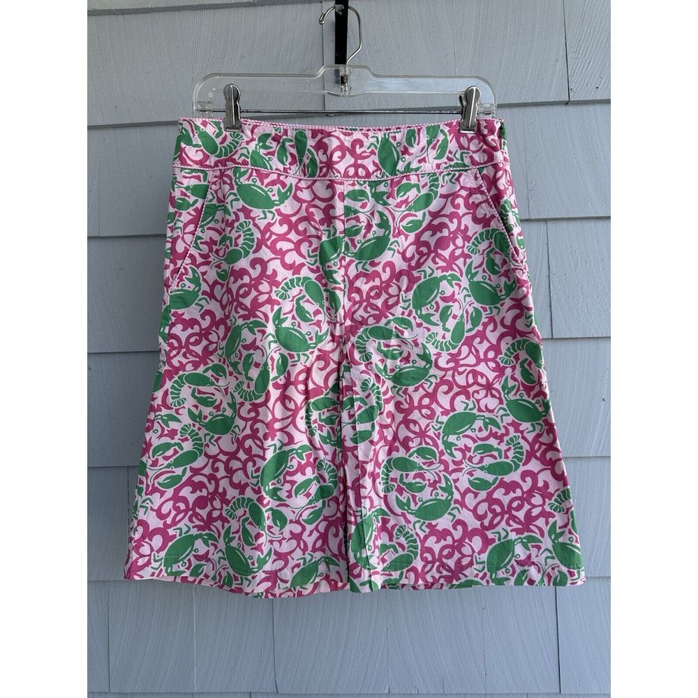 L L. Bean Women's A-Line Skirt Seacoast Crab Lobster Printed Size 8‎ Pink Green